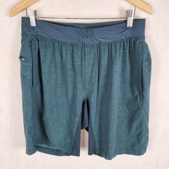 lululemon athletica Other - lululemon athletica T.H.E. Linerless Athletic short Grid Pattern Teal Green EUC